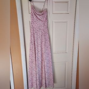 Pink Floral Dress Prom Maxi Spaghetti Strap Gown Whimsy Coquette Fairy Pastel Sm